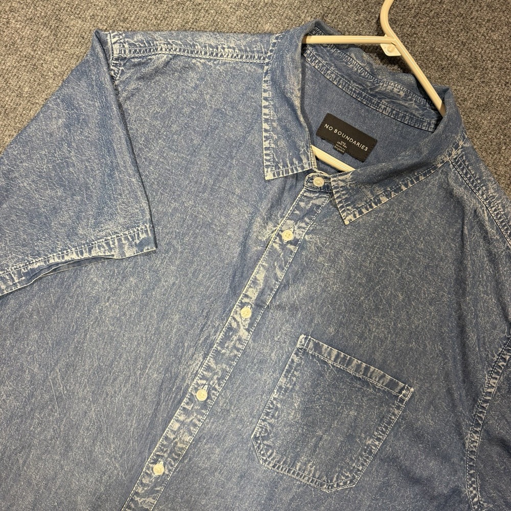 No Boundaries Shirt Men's Big & Tall 3XL Blue Denim Cotton Button-Up Pockets